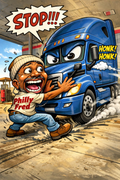 Custom Cartoon Truck Driver Portrait Poster – “STOP!” Comic Design