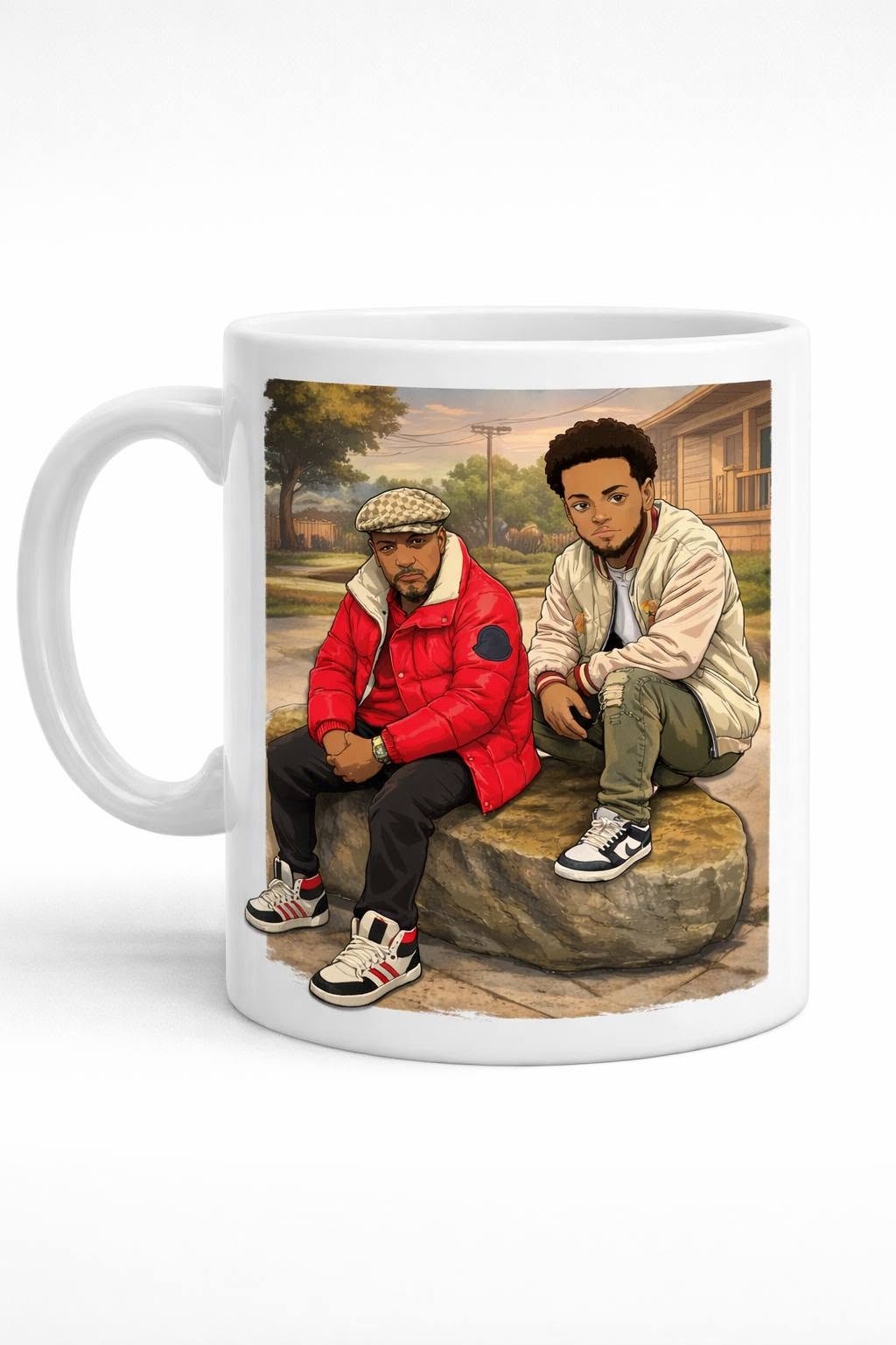 Custom Four-Person Cartoon Group Portrait Mug