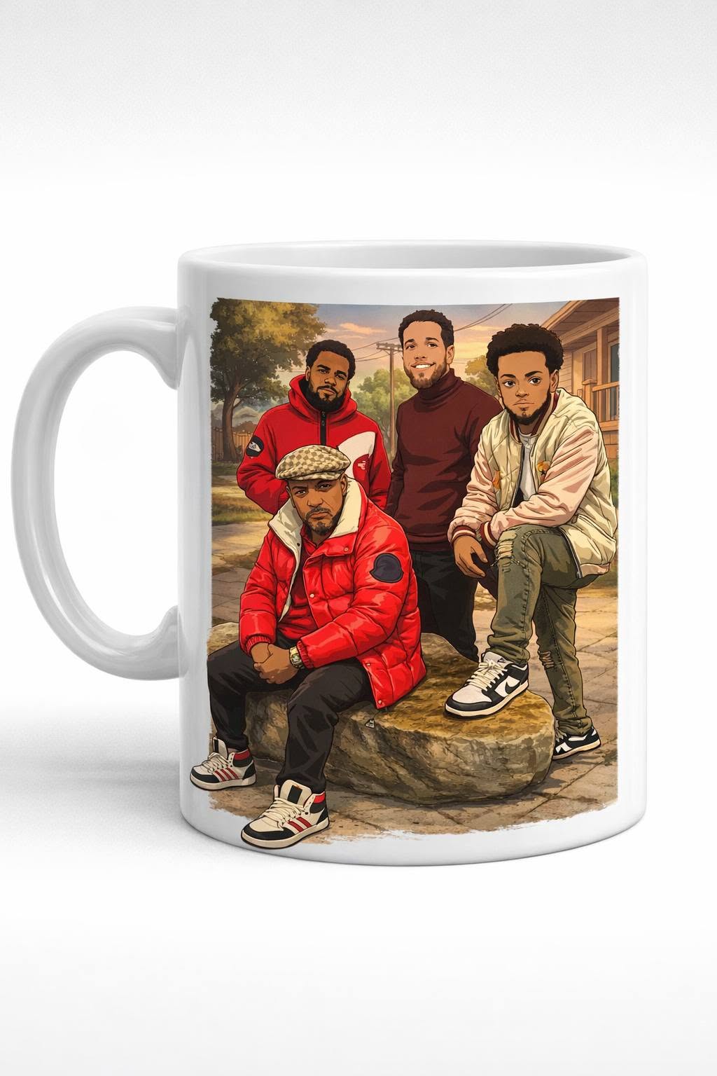 Custom Four-Person Cartoon Group Portrait Mug