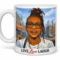 Custom “Live Love Laugh” Cartoon Portrait Mug