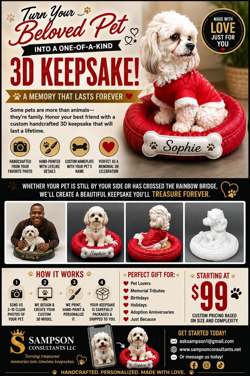 Custom 3D Pet Keepsake Figurine – Personalized Pet Memorial or Celebration