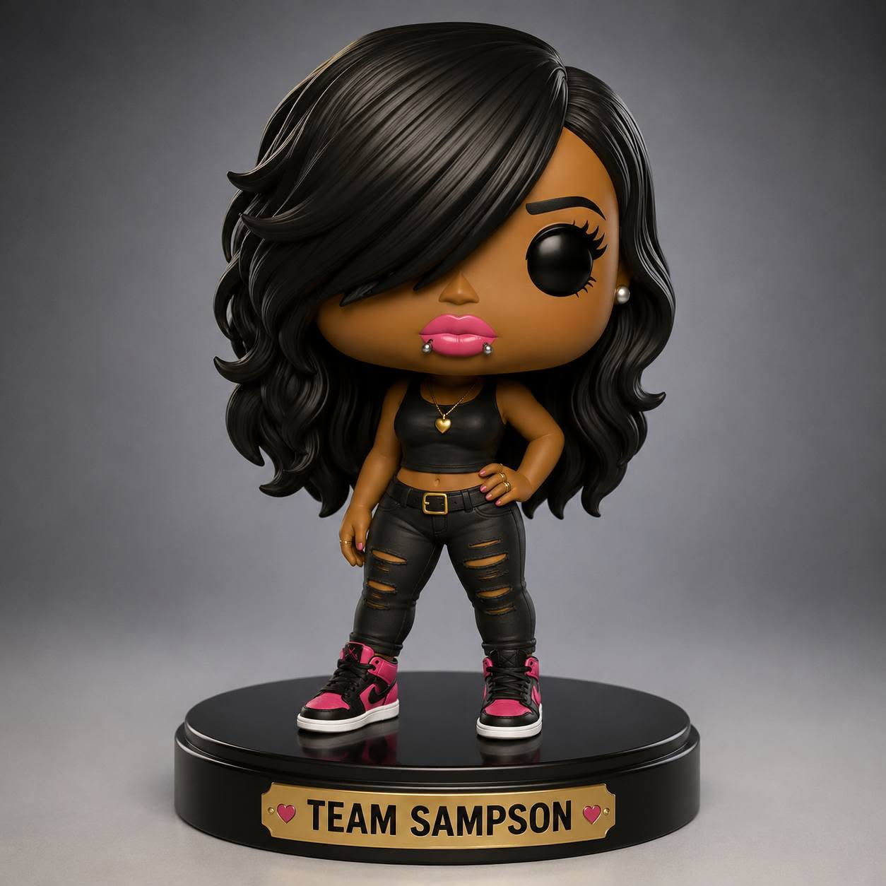 Custom Female Funko-Style 3D Figurine – Personalized Team Sampson Edition