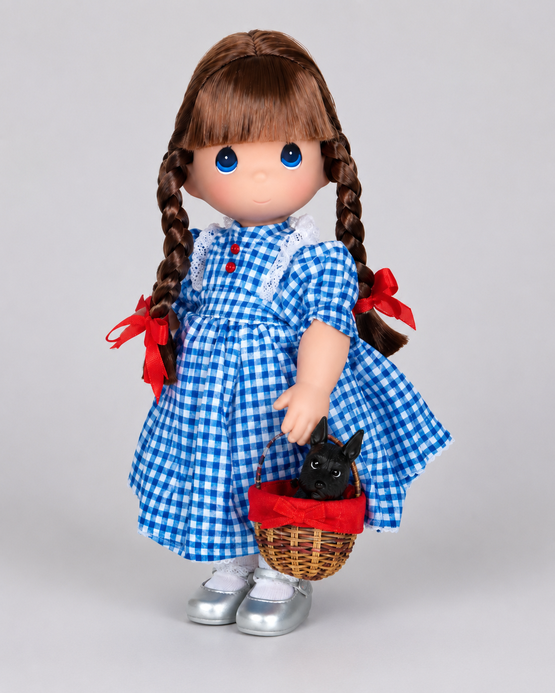 Blue Gingham Doll with Basket & Puppy – Collectible Keepsake Doll